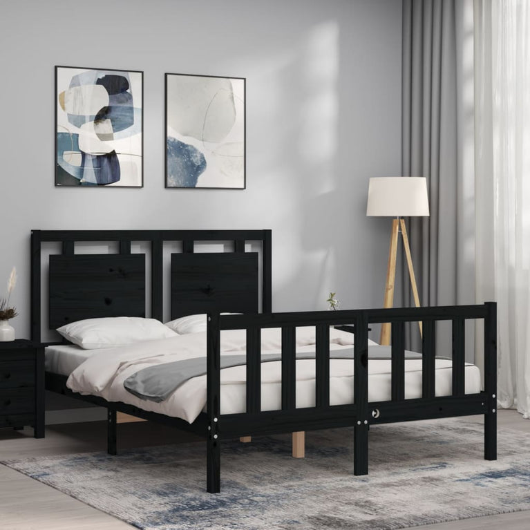 Bedframe met hoofdbord massief hout zwart 4FT Small Double
