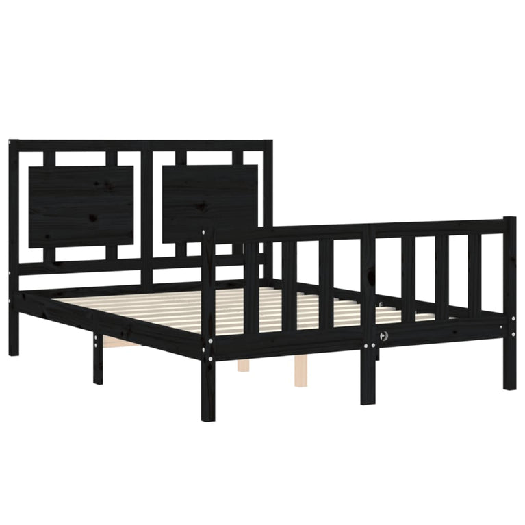 Bedframe met hoofdbord massief hout zwart 4FT Small Double
