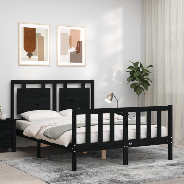 Bedframe met hoofdbord massief hout zwart 4FT Small Double