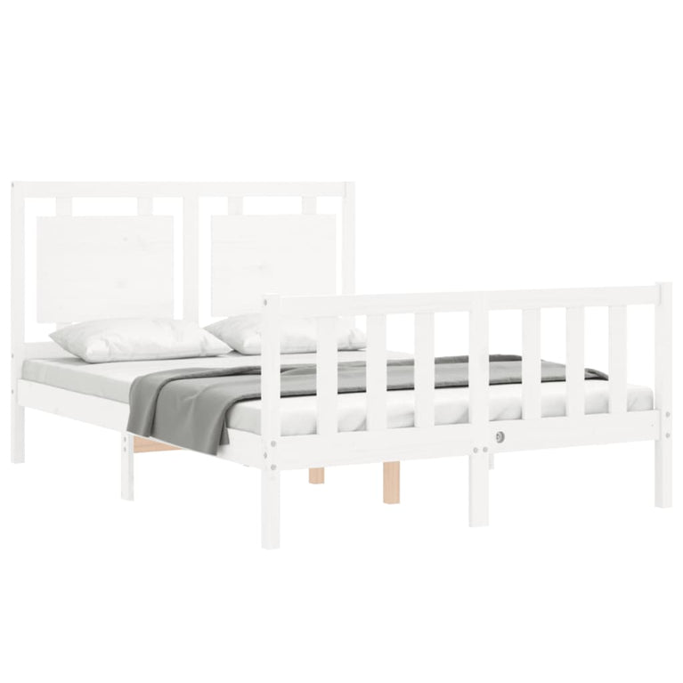 Bedframe met hoofdbord massief hout wit 4FT6 Double