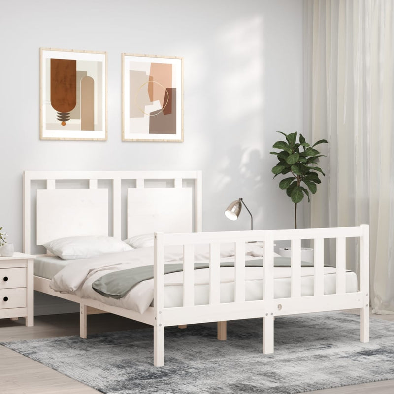 Bedframe met hoofdbord massief hout wit 4FT6 Double