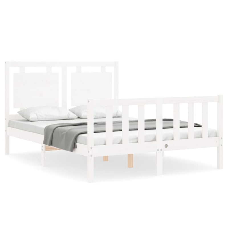 Bedframe met hoofdbord massief hout wit 140x190 cm