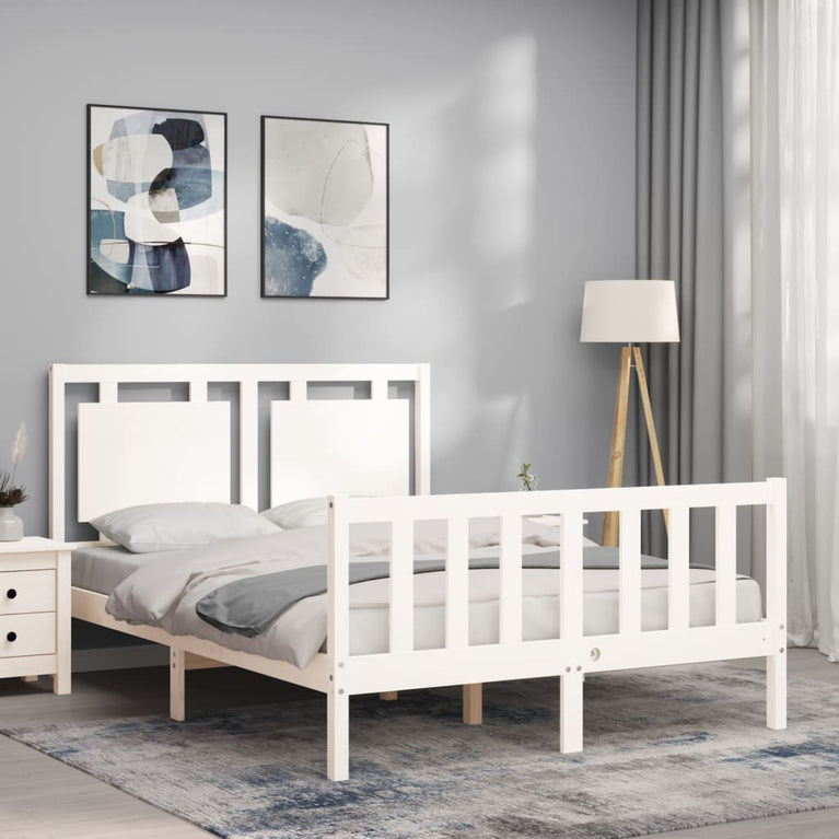 Bedframe met hoofdbord massief hout wit 140x190 cm