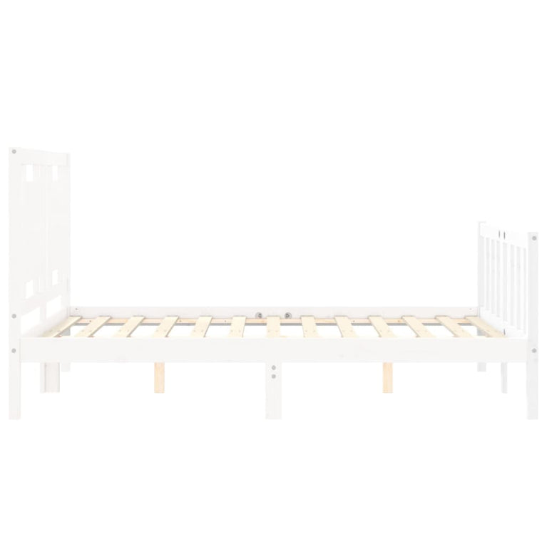 Bedframe met hoofdbord massief hout wit 140x190 cm
