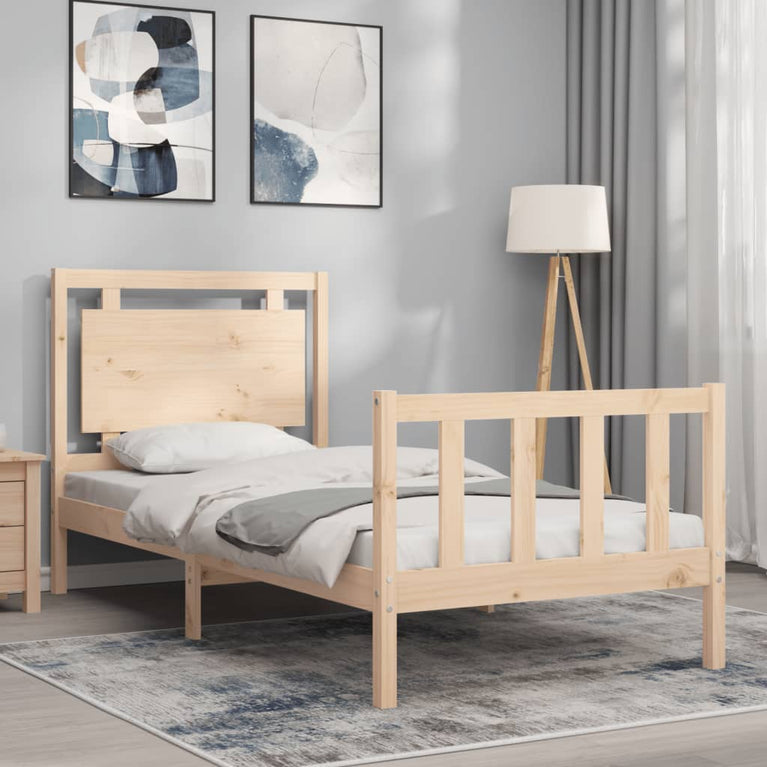 Bedframe met hoofdbord massief hout 90x200 cm