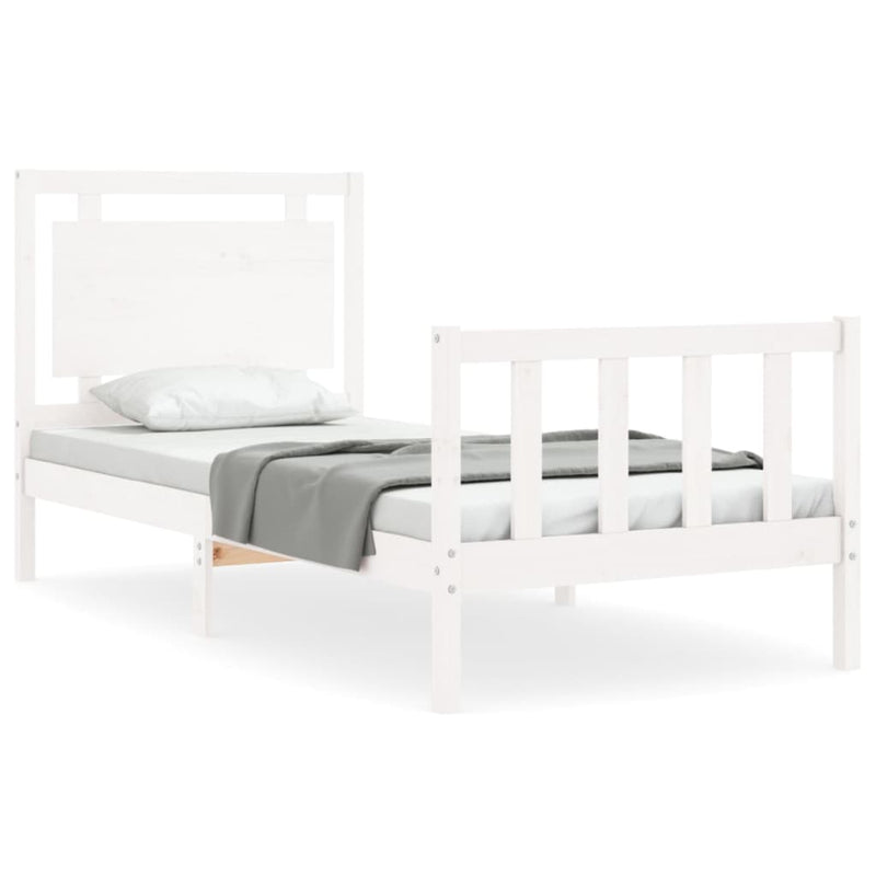 Bedframe met hoofdbord massief hout wit 90x200 cm