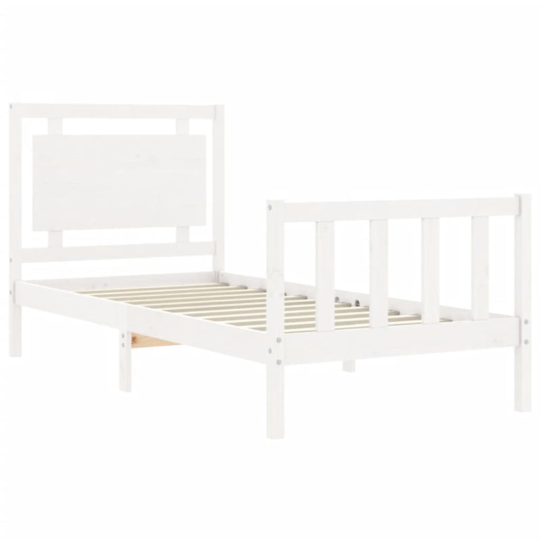Bedframe met hoofdbord massief hout wit 100x200 cm