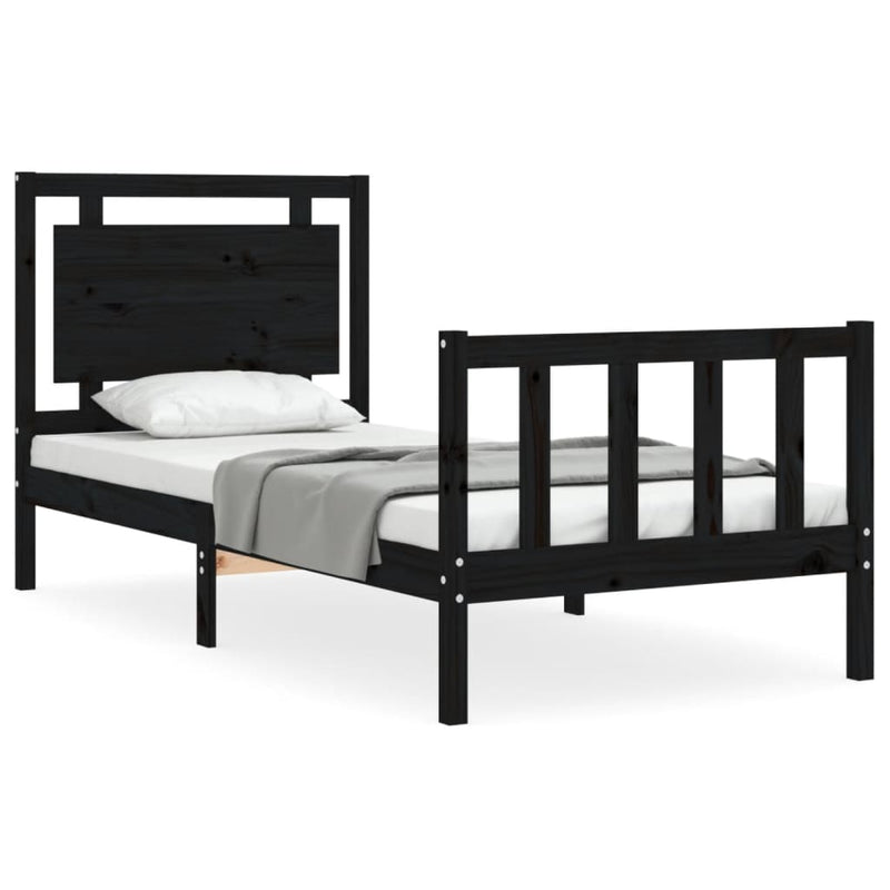 Bedframe met hoofdbord massief hout zwart 100x200 cm