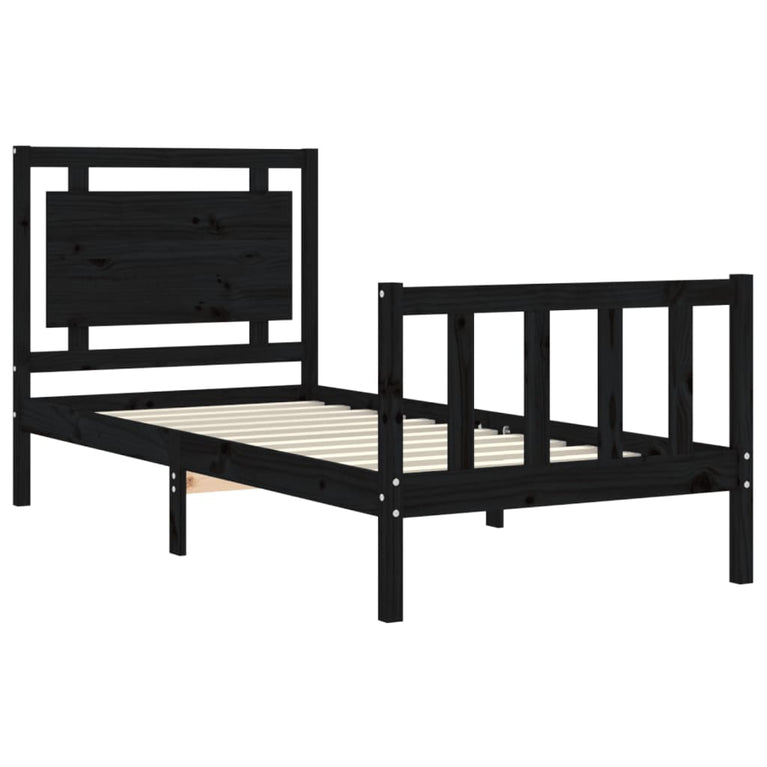 Bedframe met hoofdbord massief hout zwart 100x200 cm
