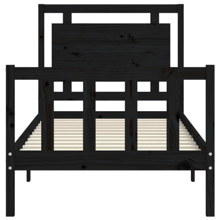 Bedframe met hoofdbord massief hout zwart 100x200 cm