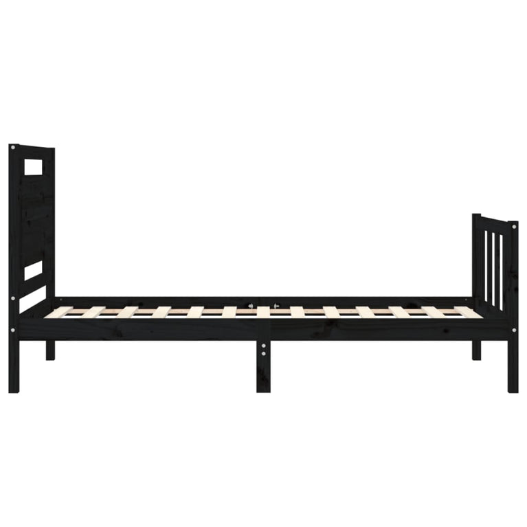Bedframe met hoofdbord massief hout zwart 100x200 cm