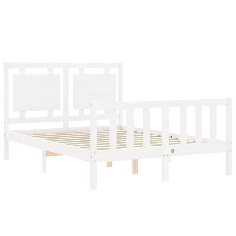 Bedframe met hoofdbord massief hout wit 120x200 cm