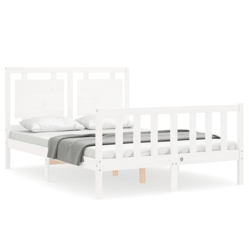 Bedframe met hoofdbord massief hout wit 140x200 cm