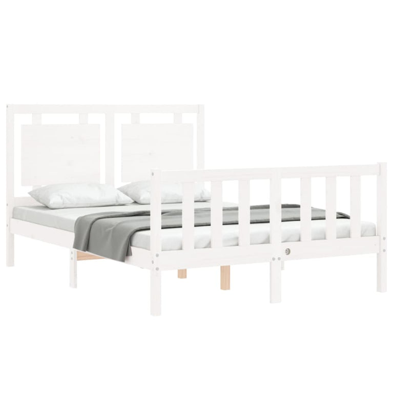 Bedframe met hoofdbord massief hout wit 140x200 cm