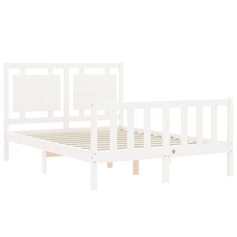 Bedframe met hoofdbord massief hout wit 140x200 cm