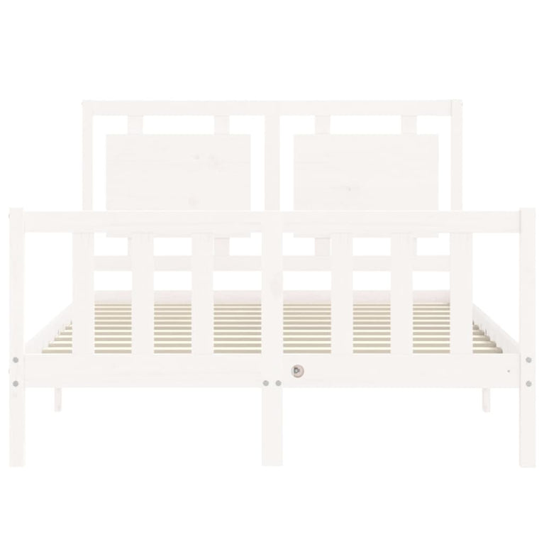 Bedframe met hoofdbord massief hout wit 140x200 cm