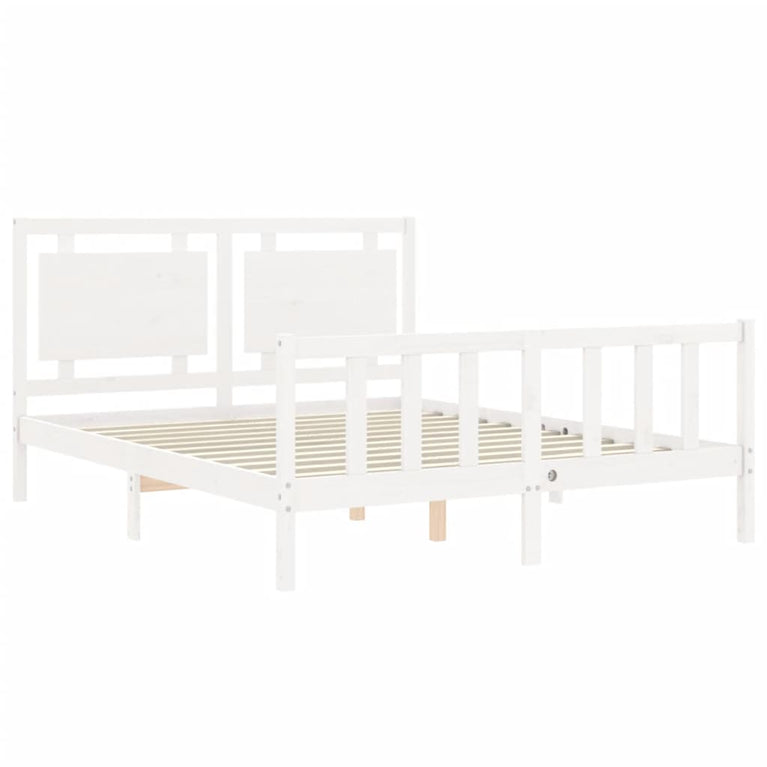 Bedframe met hoofdbord massief hout wit 5 FT King Size
