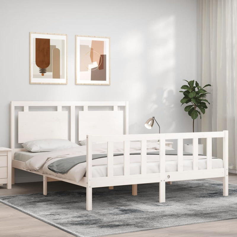Bedframe met hoofdbord massief hout wit 5 FT King Size