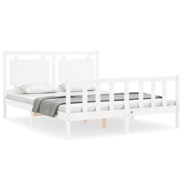 Bedframe met hoofdbord massief hout wit 160x200 cm