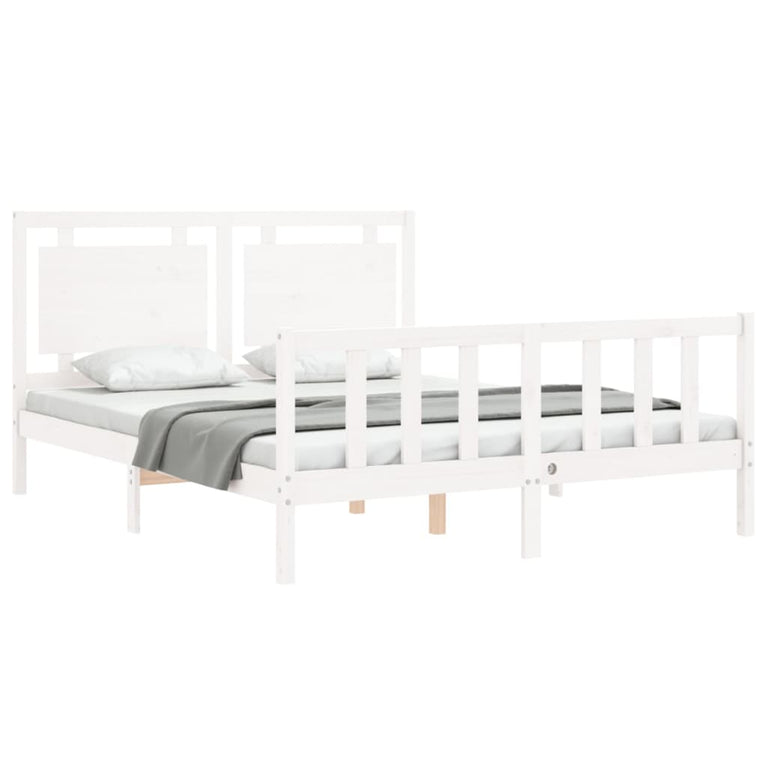Bedframe met hoofdbord massief hout wit 160x200 cm