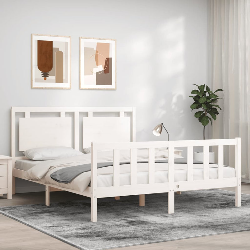 Bedframe met hoofdbord massief hout wit 160x200 cm