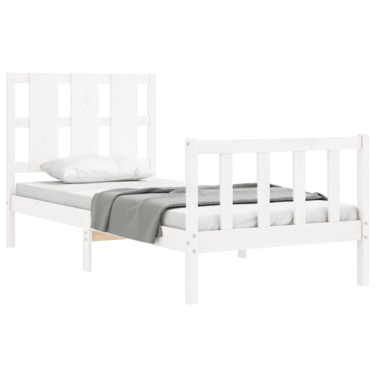 Bedframe met hoofdbord massief hout wit 2FT6 Small Single