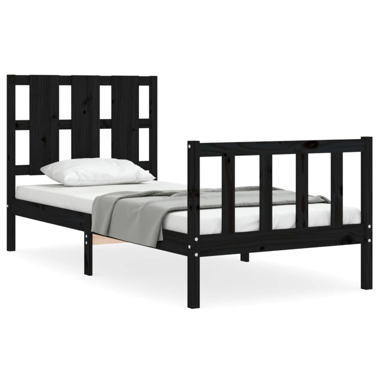 Bedframe met hoofdbord massief hout zwart 2FT6 Small Single