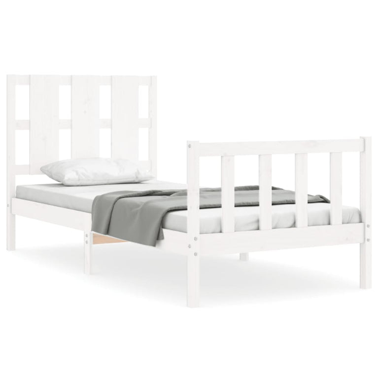 Bedframe met hoofdbord massief hout wit 90x190 cm