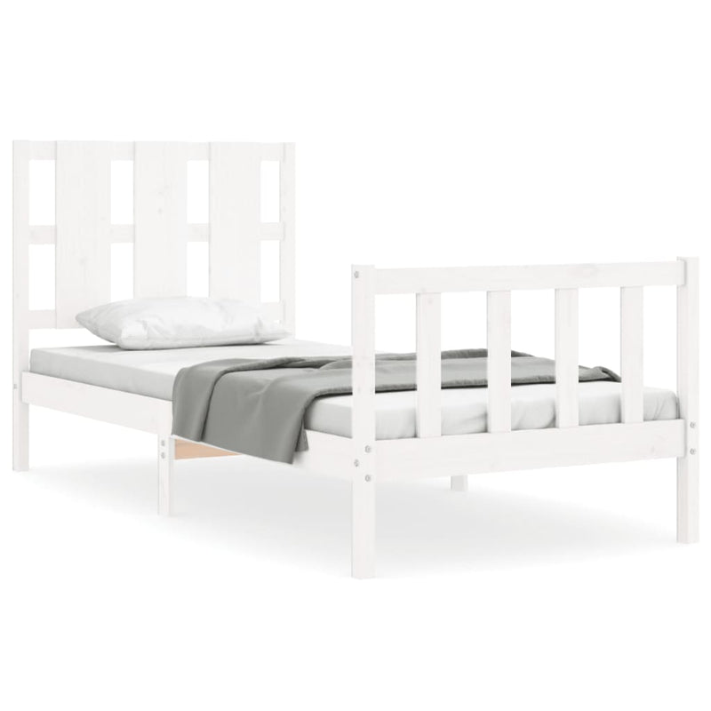 Bedframe met hoofdbord massief hout wit 90x190 cm