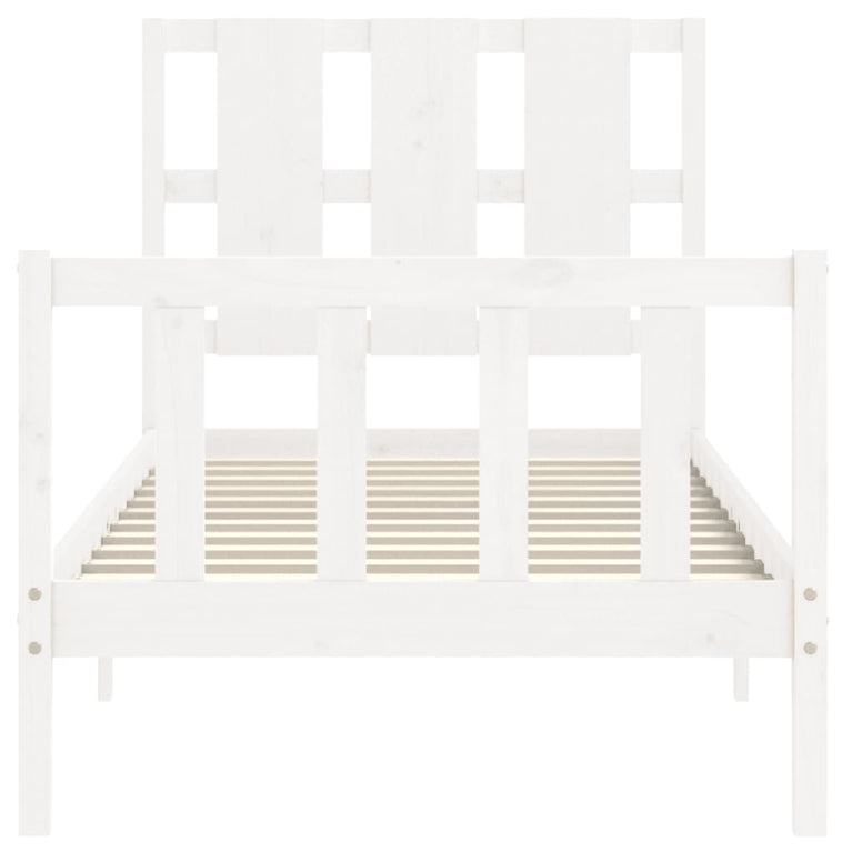 Bedframe met hoofdbord massief hout wit 90x190 cm