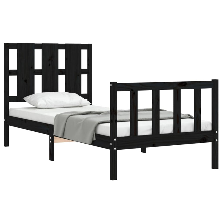 Bedframe met hoofdeinde massief hout zwart 90x190 cm