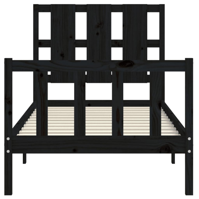 Bedframe met hoofdeinde massief hout zwart 90x190 cm