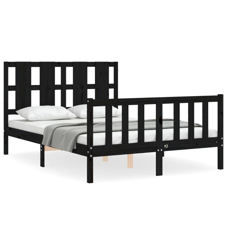 Bedframe met hoofdbord massief hout zwart 4FT Small Double