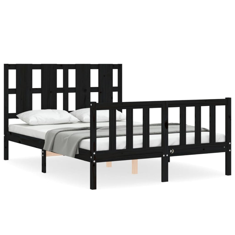 Bedframe met hoofdbord massief hout zwart 4FT Small Double