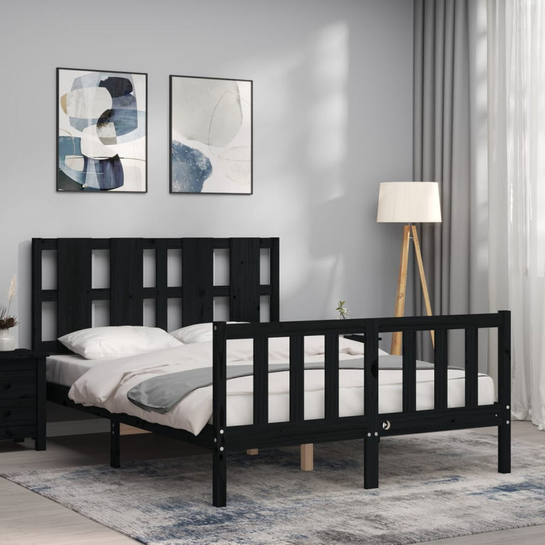 Bedframe met hoofdbord massief hout zwart 4FT Small Double