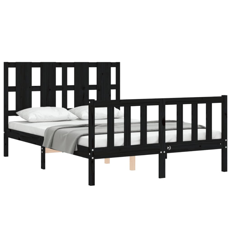 Bedframe met hoofdbord massief hout zwart 4FT Small Double