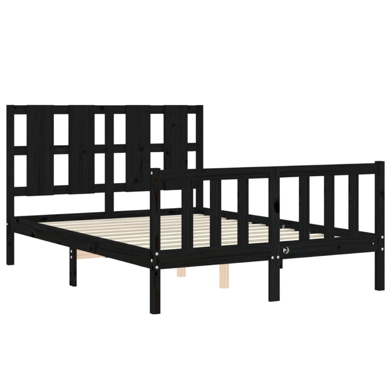Bedframe met hoofdbord massief hout zwart 4FT Small Double