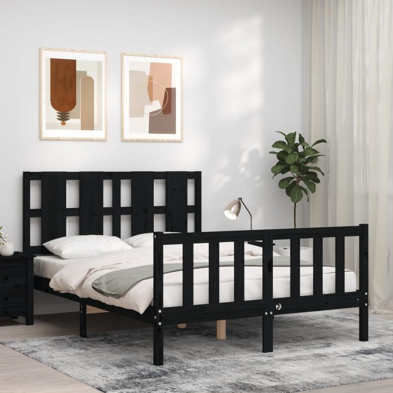 Bedframe met hoofdbord massief hout zwart 4FT Small Double