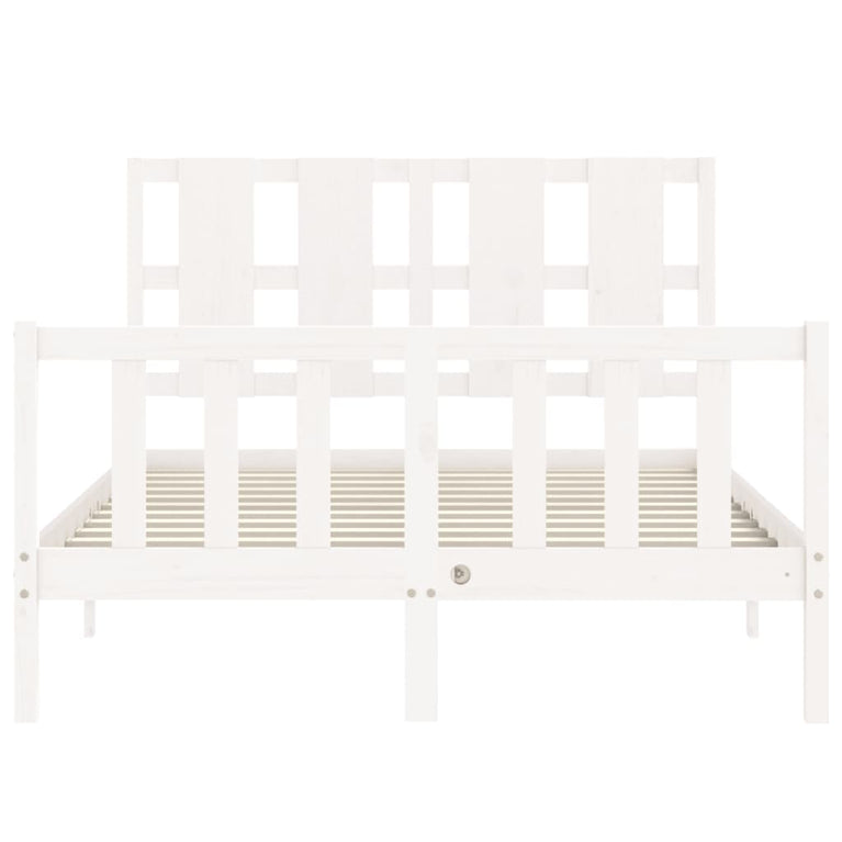 Bedframe met hoofdbord massief hout wit 140x190 cm