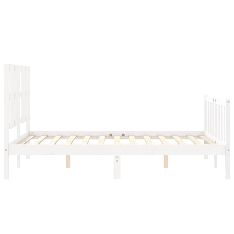 Bedframe met hoofdbord massief hout wit 140x190 cm