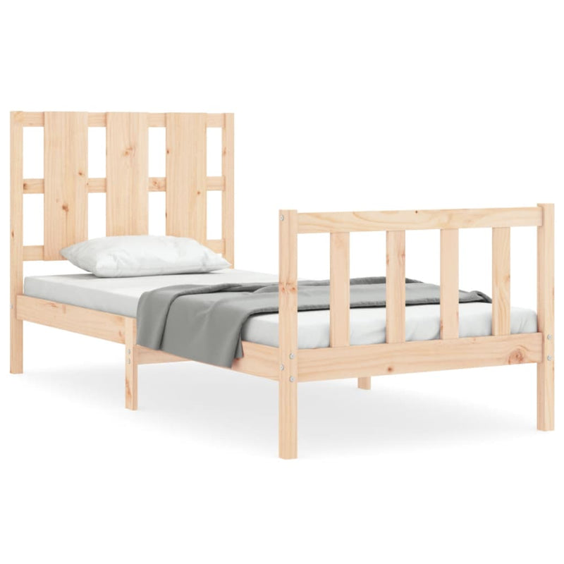 Bedframe met hoofdbord massief hout 90x200 cm
