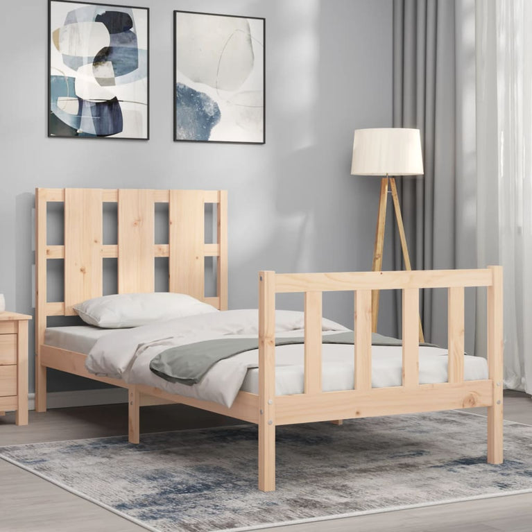 Bedframe met hoofdbord massief hout 90x200 cm