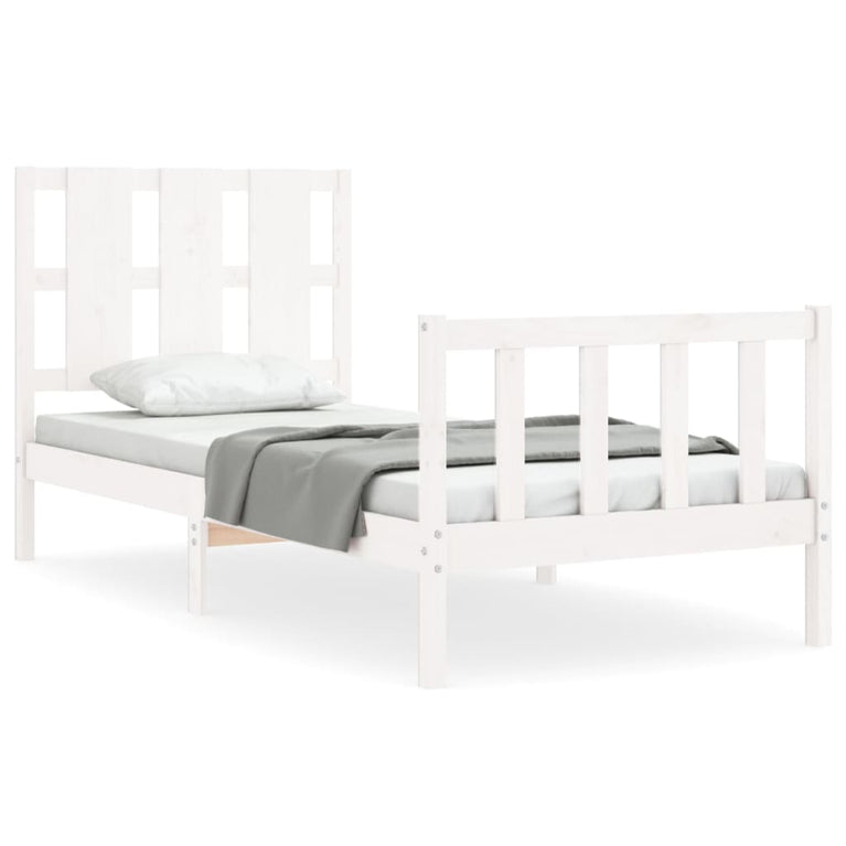 Bedframe met hoofdbord massief hout wit 90x200 cm