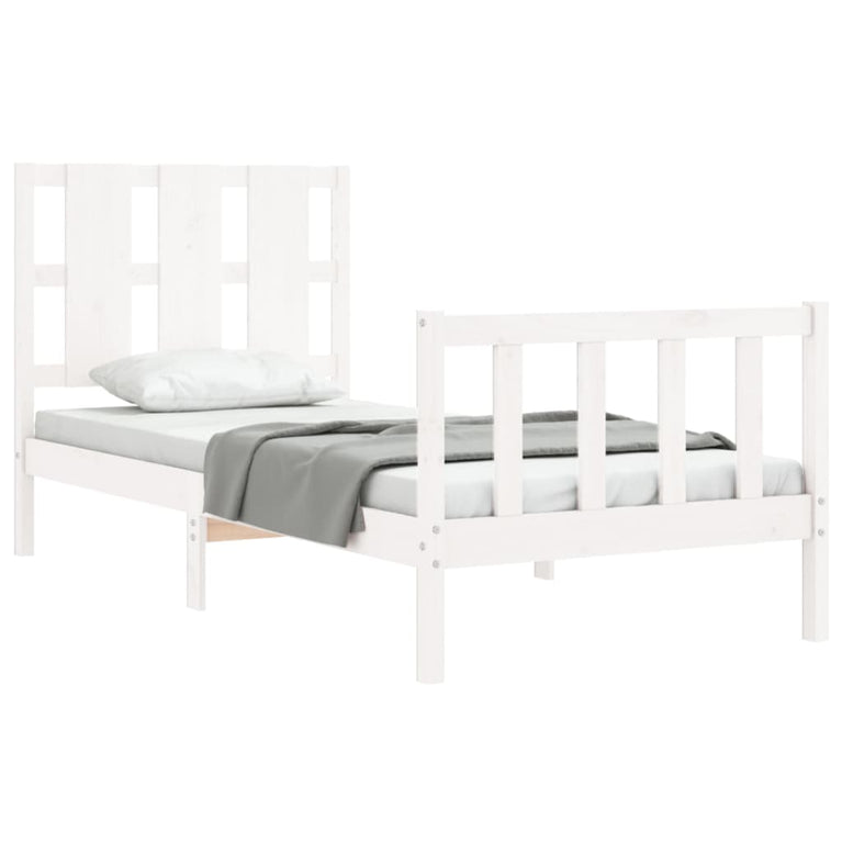 Bedframe met hoofdbord massief hout wit 90x200 cm