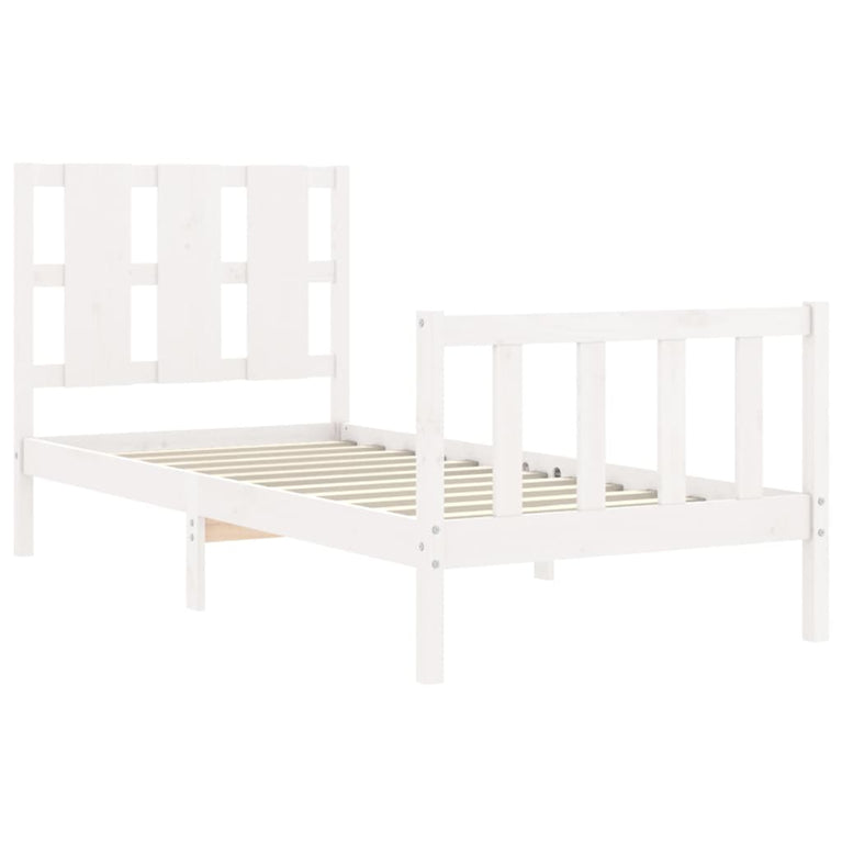 Bedframe met hoofdbord massief hout wit 90x200 cm