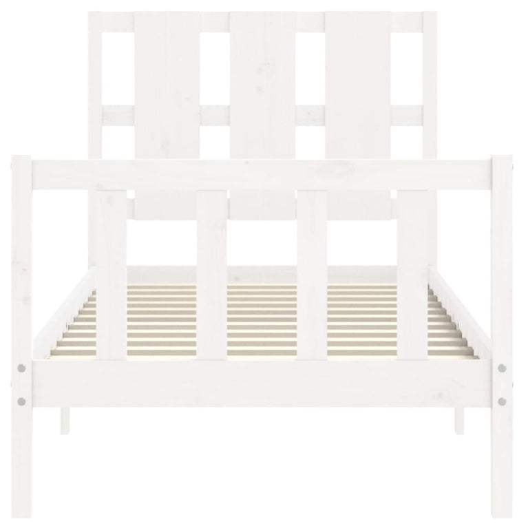 Bedframe met hoofdbord massief hout wit 90x200 cm