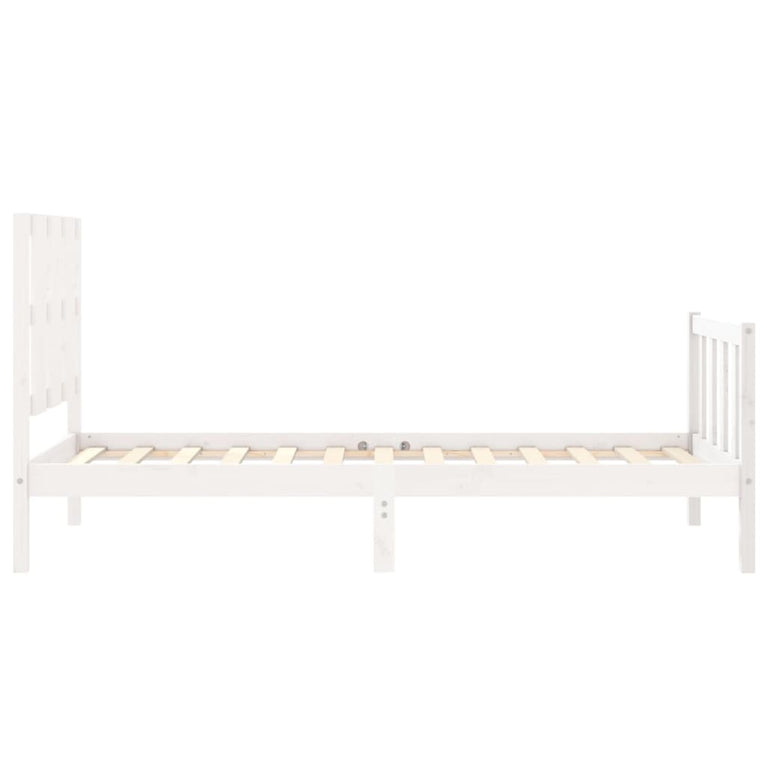 Bedframe met hoofdbord massief hout wit 90x200 cm