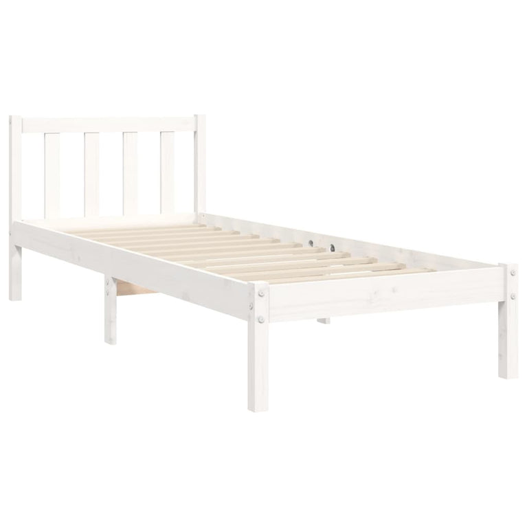Bedframe met hoofdbord massief hout wit 90x200 cm
