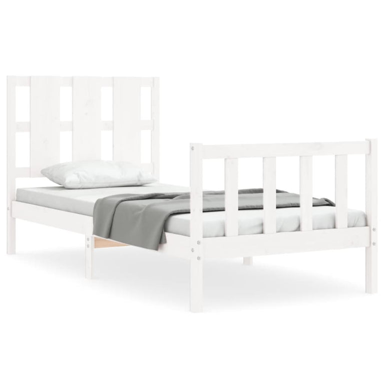 Bedframe met hoofdbord massief hout wit 100x200 cm