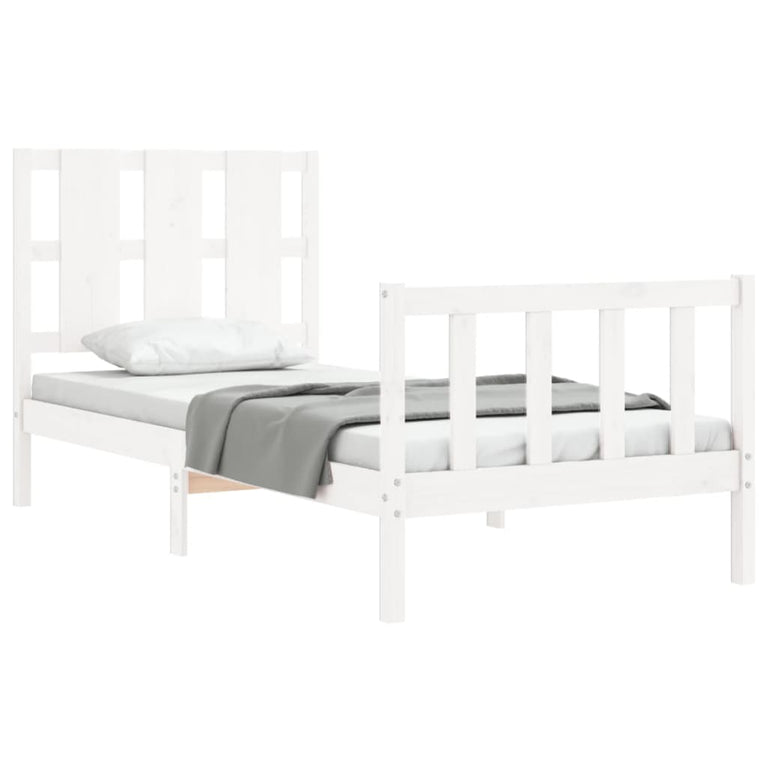 Bedframe met hoofdbord massief hout wit 100x200 cm